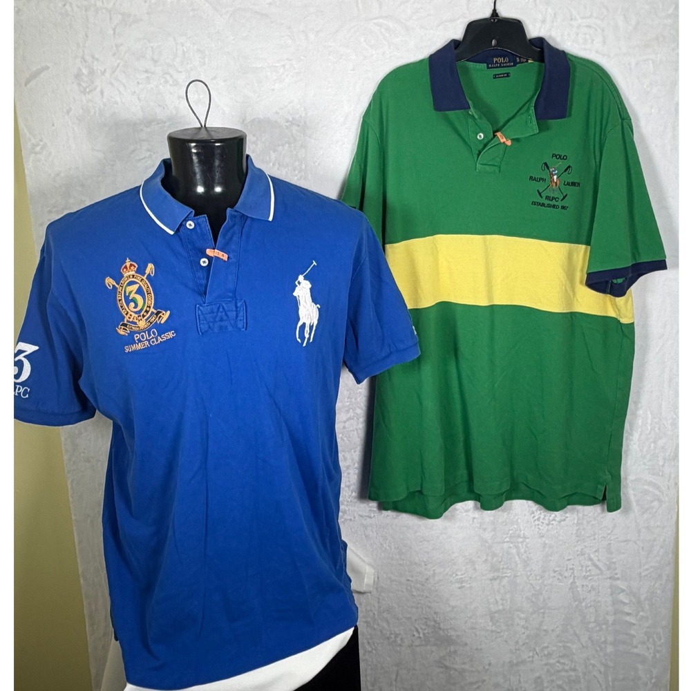 2 Polo Ralph Lauren Mens Polo Shirts Blue Green Yellow Big Pony 3 Size X-Large